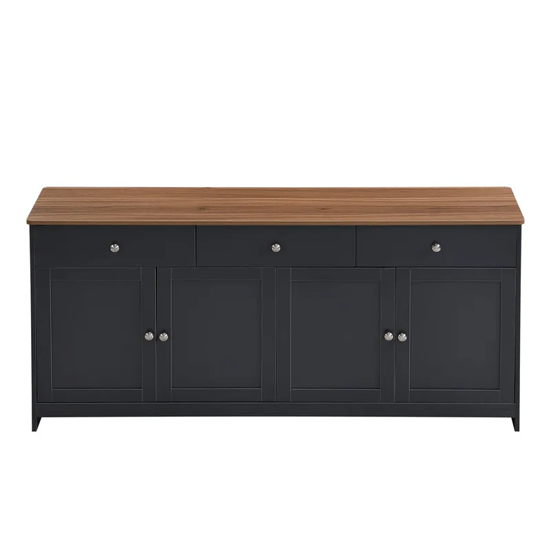 Aparador 160x37x75cm - 4 puertas, 3 cajones, diseño con veta de madera blanca - Madera y Blanco