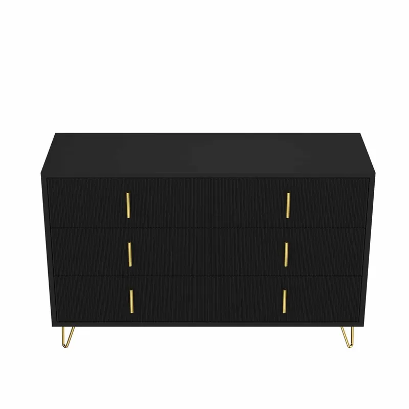 Aparador 120x40x77 cm - con 6 cajones - tiradores dorados - Blanco