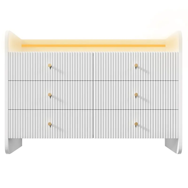 Aparador 120x40x75 cm - Con LED y 6 cajones - Diseño ondulado - Blanco