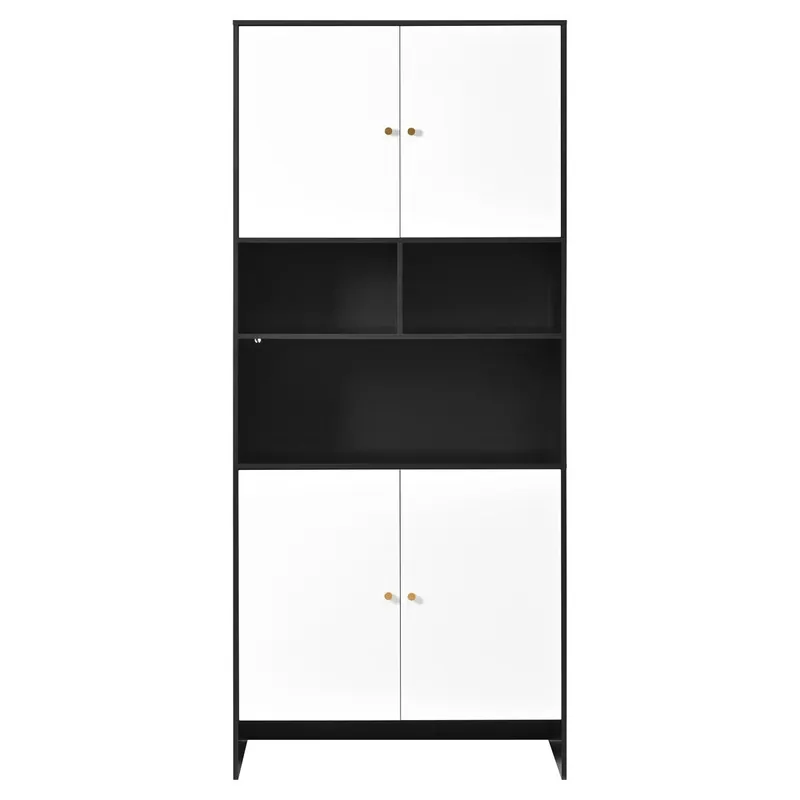 Aparador 80x40x185 cm - 4 puertas 3 estantes abiertos madera - Blanco y Negro