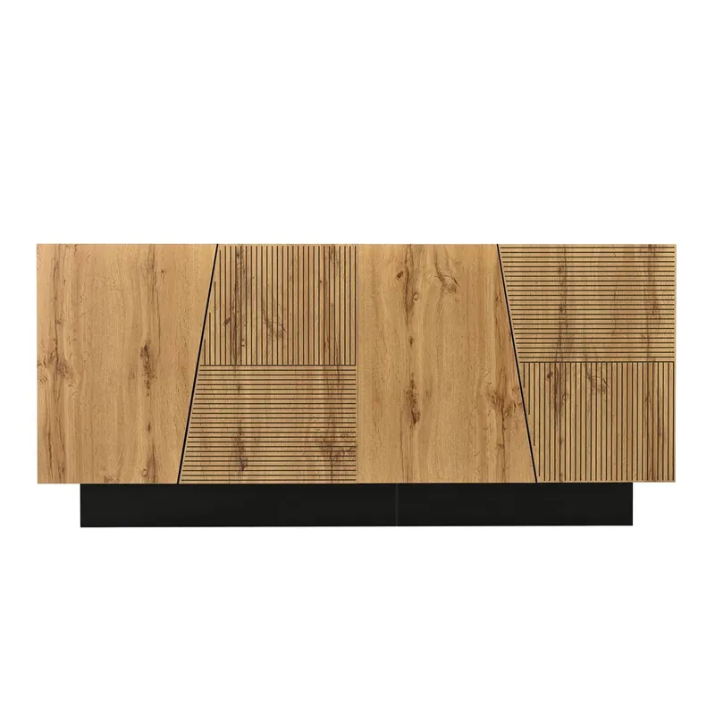 Aparador 160 cm - gran almacenamiento, diseño geométrico, estante ajustable - Negro/Madera