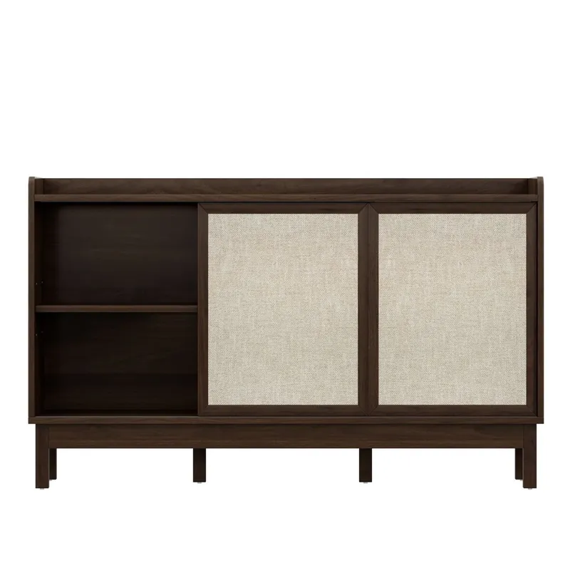 Aparador 120 cm - Puertas correderas y doble cajón, almacenamiento multifuncional - Natural