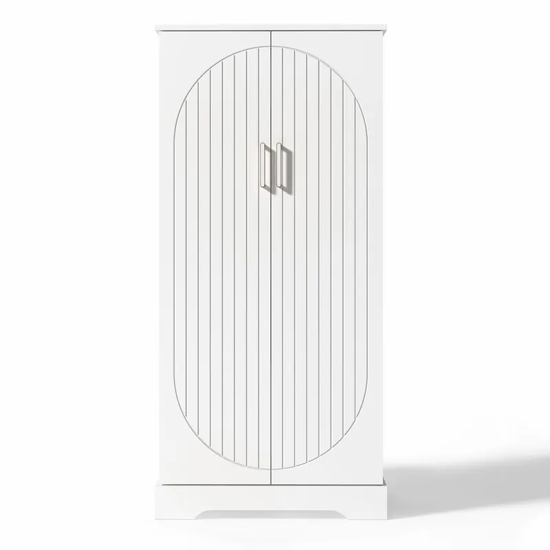 Aparador 60x35x128 cm - multifuncional con luz LED, estantes ajustables, puertas dobles - blanco