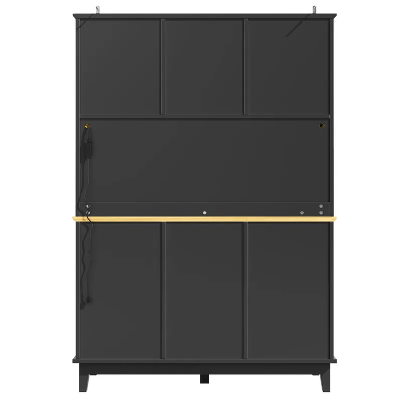 Aparador 120x40x180 cm - Con iluminación LED, control por app, 4 puertas y 3 cajones - Negro, Natural