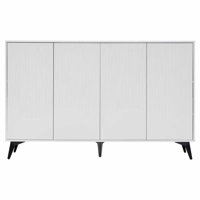 Aparador 160 cm - 4 puertas, estantes ajustables, multifuncional con patas metálicas - blanco