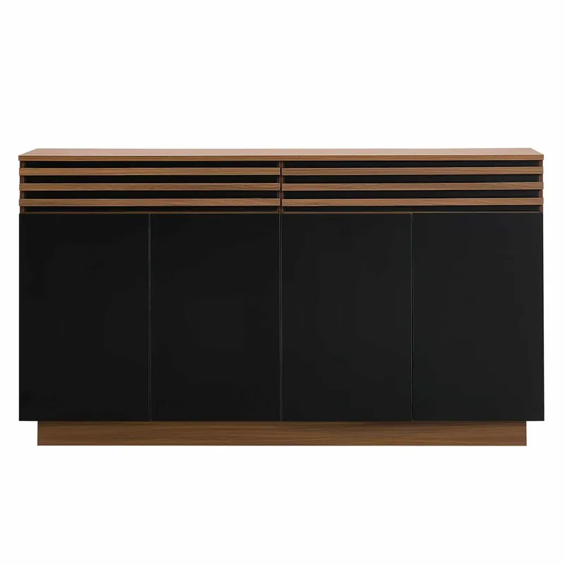 Aparador 150 x 40 x 85 cm - 2 cajones y 4 puertas, diseño moderno - Negro y marrón