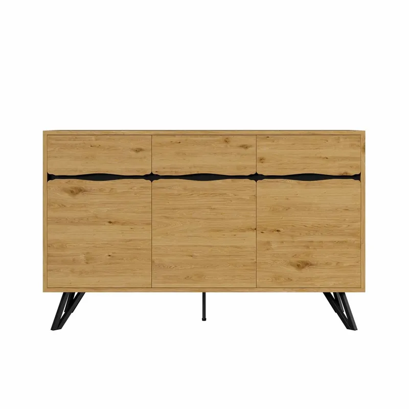 Aparador 3 puertas - Diseño moderno, gran capacidad de almacenamiento, estable - Negro, Madera