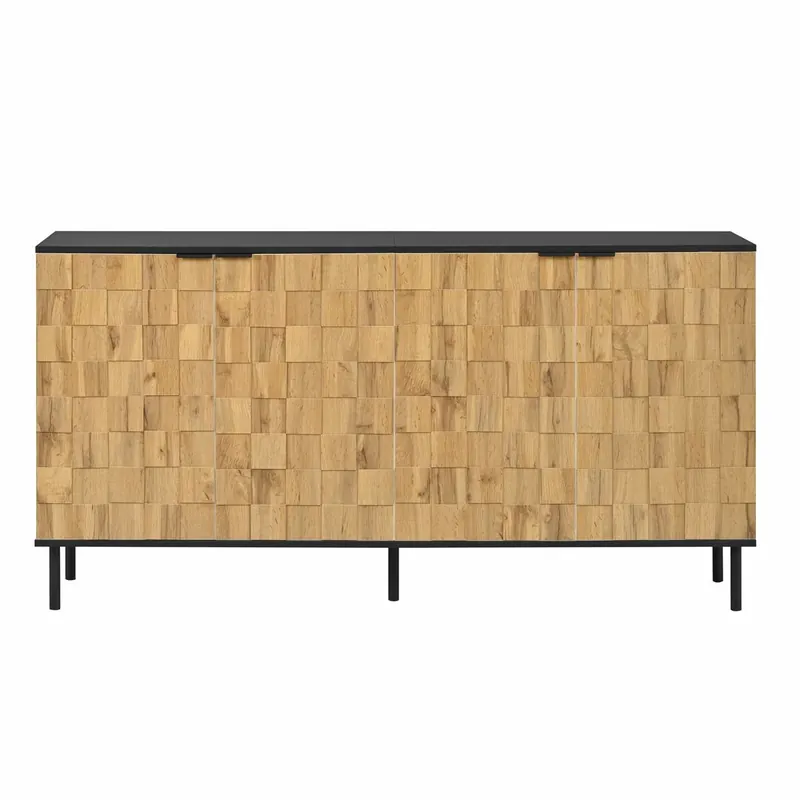 Aparador 2 puertas - estilo madera, almacenamiento, patas de metal - natural