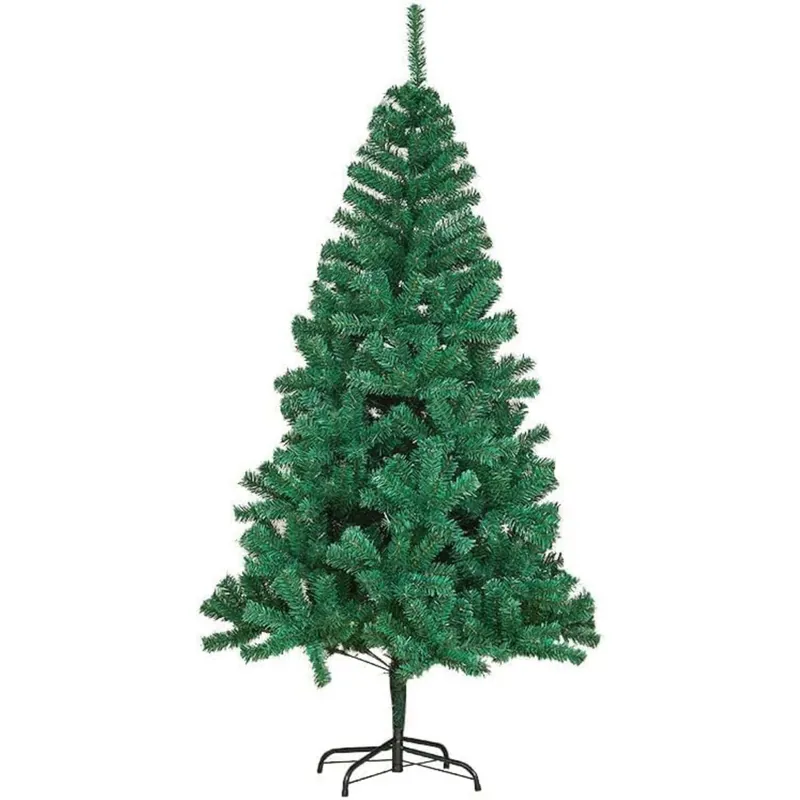 Árbol de Navidad Artificial Verde 150cm con Base Metálica Ideal para Decoración Navideña