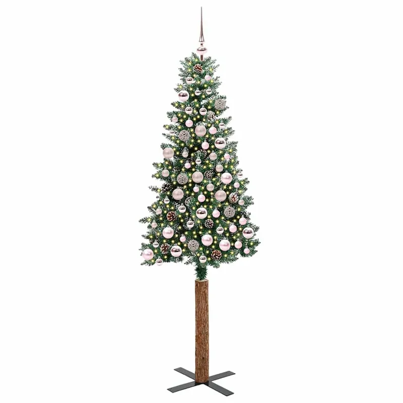 Árbol de Navidad - Árbol navideño Delgado con 300 LED con soporte Verde y 180 cm