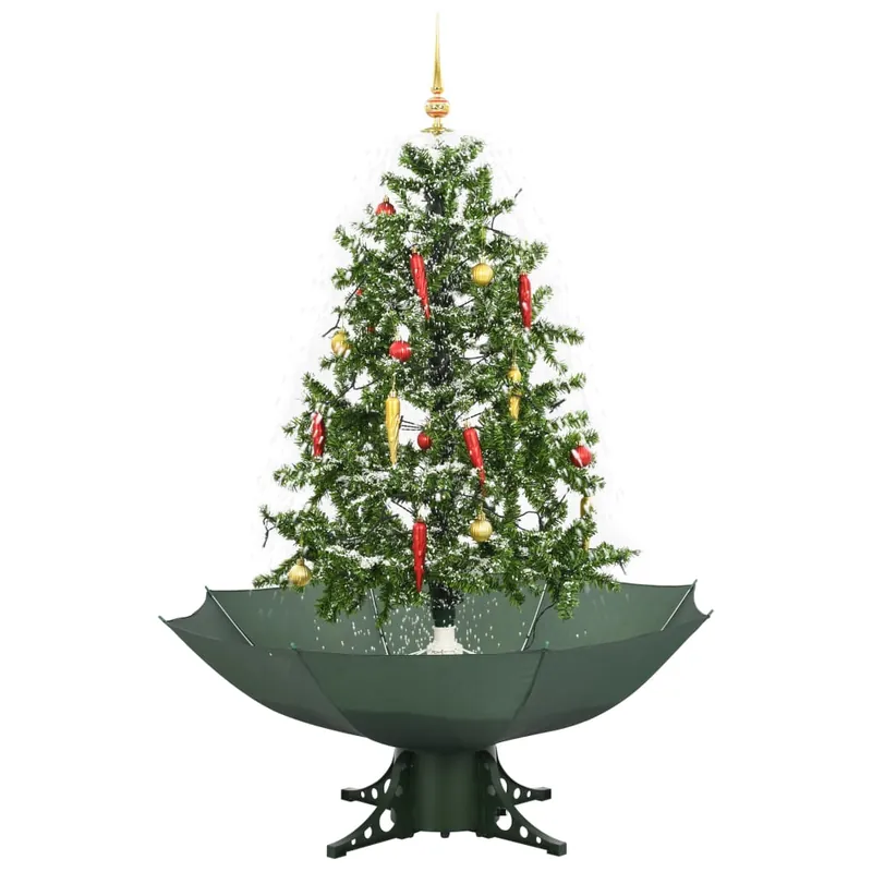 Árbol de Navidad - Árbol navideño con nieve con base en paraguas verde 140 cm