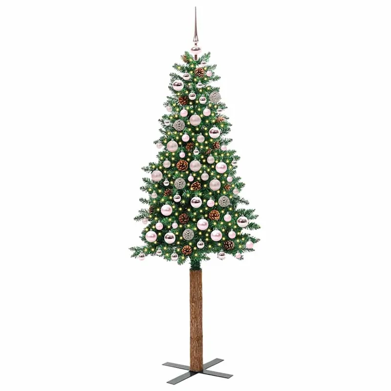 Árbol de Navidad - Árbol navideño Delgado con 300 LED con soporte Verde 180 cm