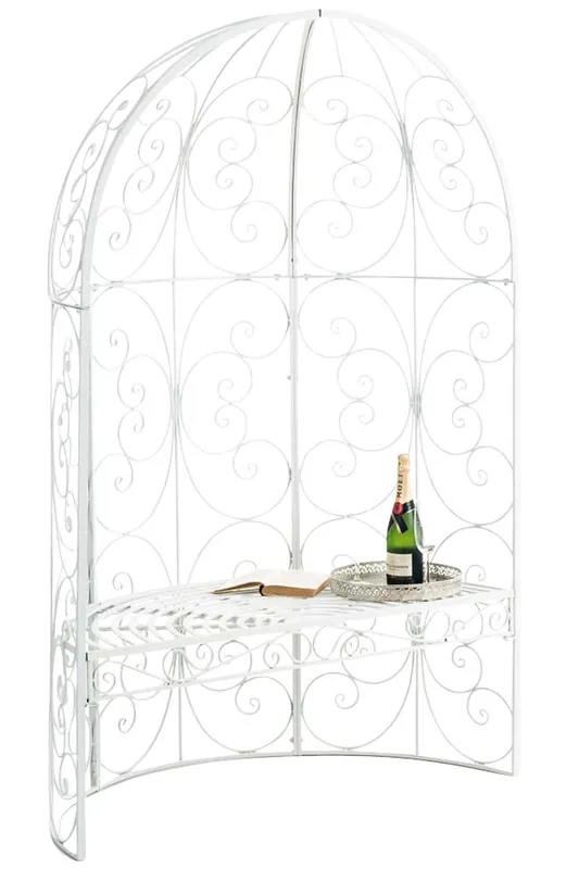 Cenador de Jardín Rosie con Banco Metal Blanco 58X120X178 cm