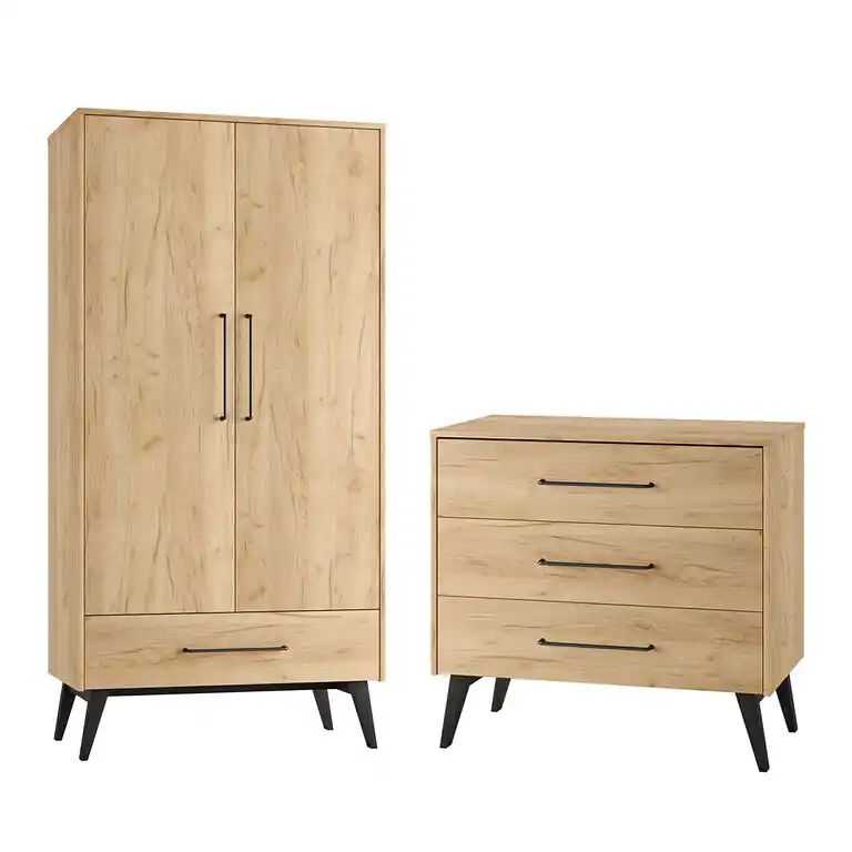 Arcón de 3 cajones y armario de 2 puertas Pinio Retro Wood - Bebé