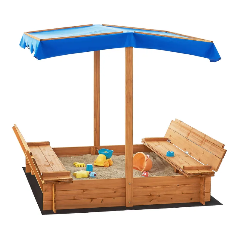 Arenero infantil Kellenhusen abeto poliéster 120 x 120 x 120 cm natural azul [en.casa] - Jardín