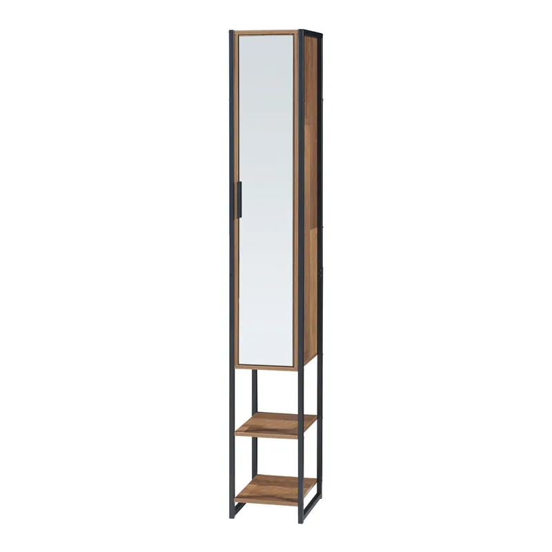 Armario alto Namsskogan puerta con espejo 160x24x30cm - Efecto nogal [en.casa]