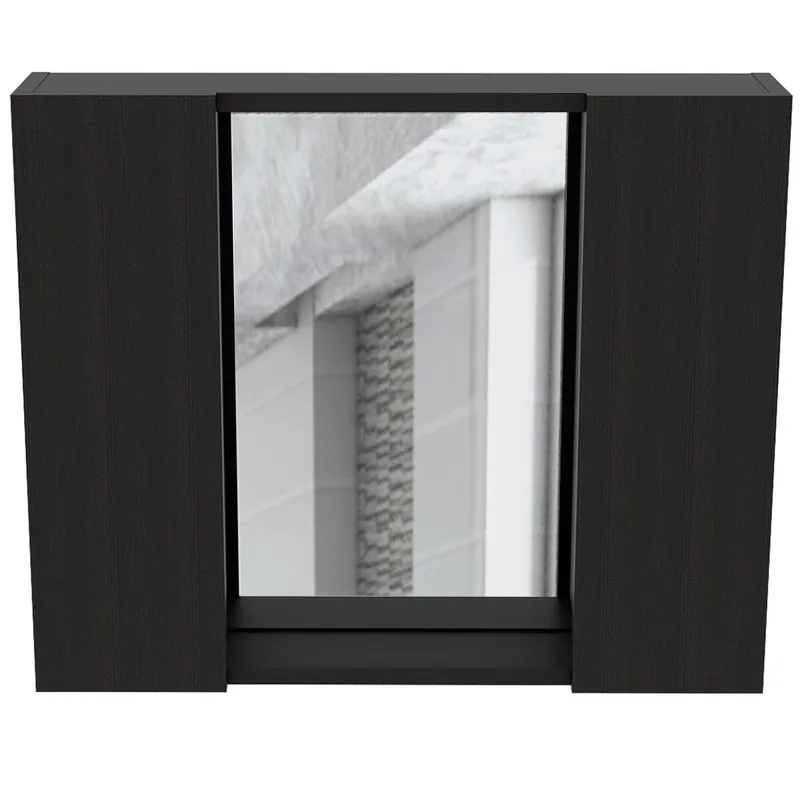 Armario Artemisa para Baño con Espejo Central y Almacenamiento Multi-Estante Negro