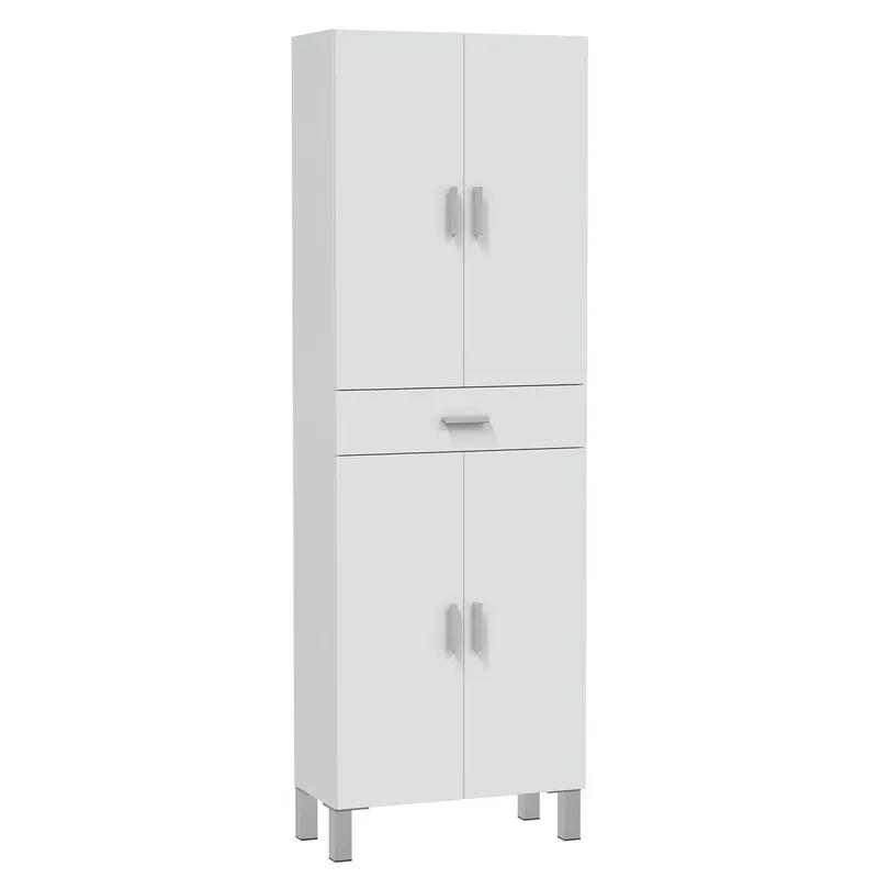 Armario baño Alan 4 puertas 1 cajón, Blanco brillo, 182 cm