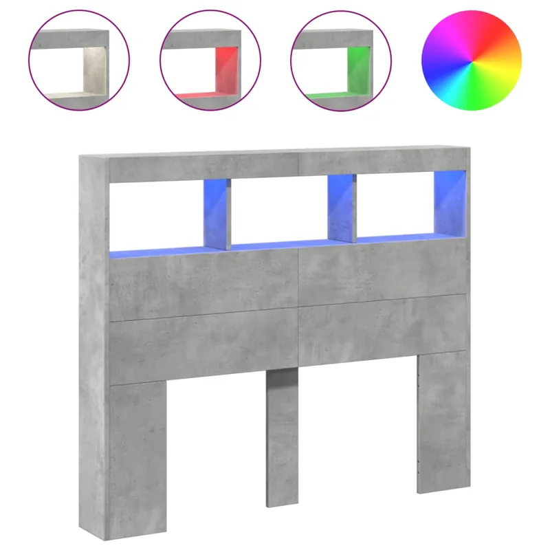 vidaXL Cabecero de cama con luz LED gris hormigón 100x17x102 cm - Muebles