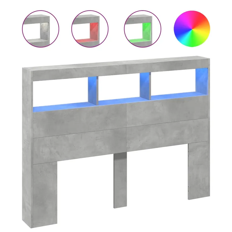 vidaXL Cabecero de cama con luz LED gris hormigón 140x17x102 cm - Muebles