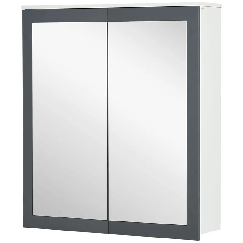 kleankin Armario de Baño con Espejo Armario de Baño para Colgar Mueble de Baño Suspendido con 2 Puertas de Vidrio y Estantes Ajustables 69x17x75,5 cm Blanco