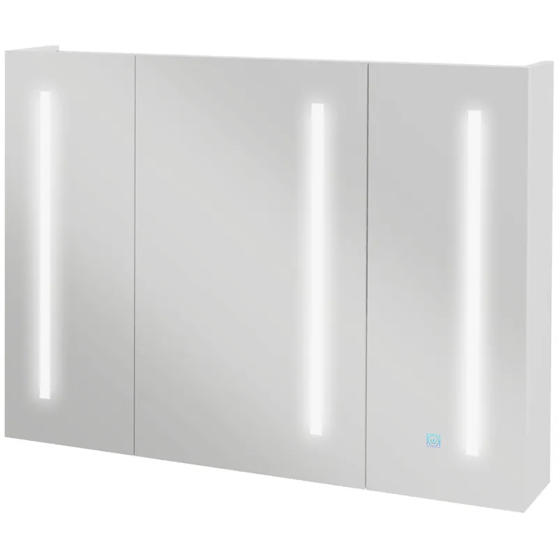 kleankin Armario con Espejo de Baño con Luz LED Mueble de Pared Colgante con 3 Puertas Estantes Ajustables Interruptor Táctil y USB 90x15x70 cm Blanco Brillante