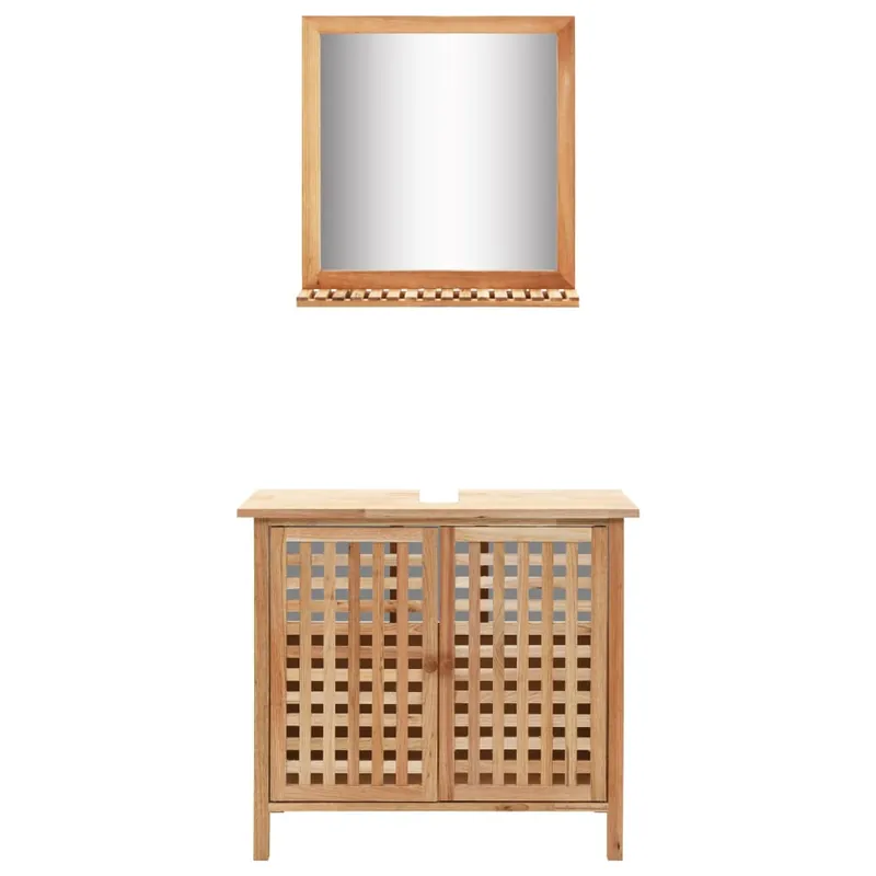 vidaXL Mueble de lavabo con espejo de madera maciza de nogal - Baño