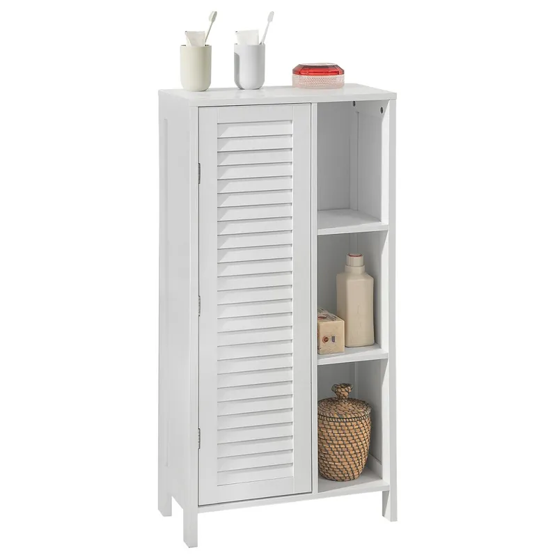 Armario con Pie Mueble Auxiliar para Baño Armario de Baño con 1 Puerta y 3 estantes Blanco 48x24x96 cm BZR39-W SoBuy