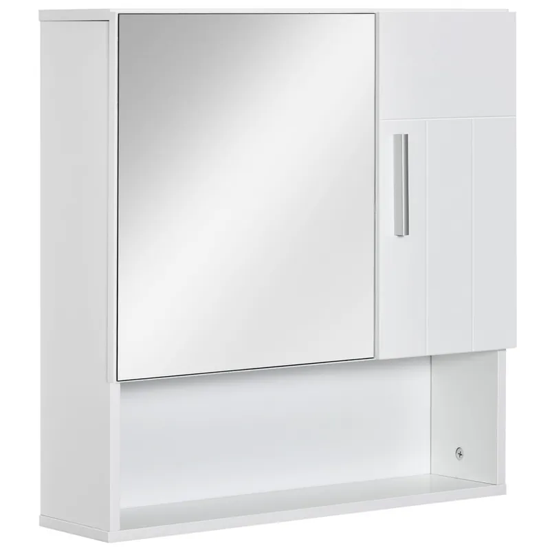 kleankin Armario de Baño con Espejo Mueble Colgante de Aseo con 2 Puertas y 2 Estantes Ajustables Interiores 54x15,2x55,3 cm Blanco