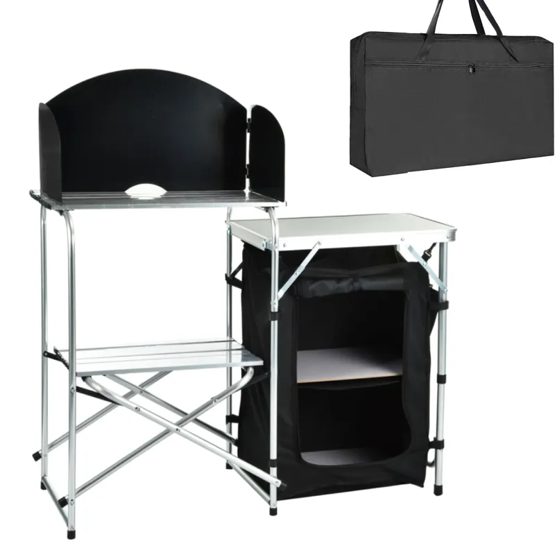Armario de Cocina Mesa Plegable para Camping 146 x 46 x 70CM - Ideal para Camping Barbacoa