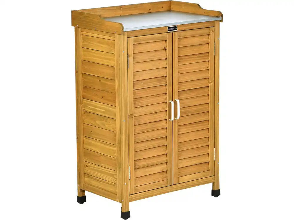 Armario de jardín de madera "Alexia" con ruedas - 66 x 41 x 101 cm - Marrón