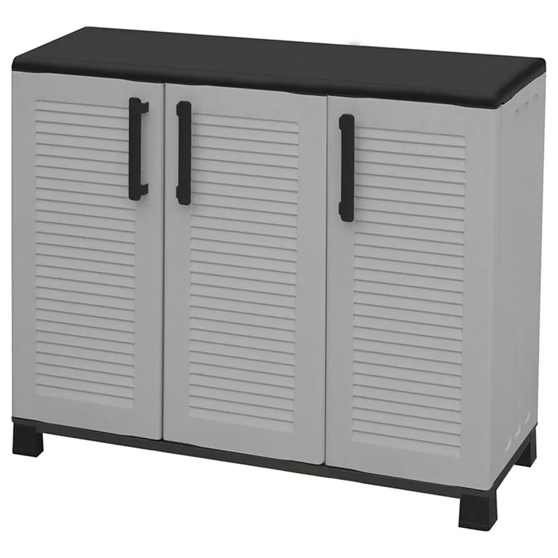Armario de mediana altura 102x37x9cm en polipropileno, material reciclable y ecológico sostenible, está equipado con bisagras y estantes ajustables - Jardín