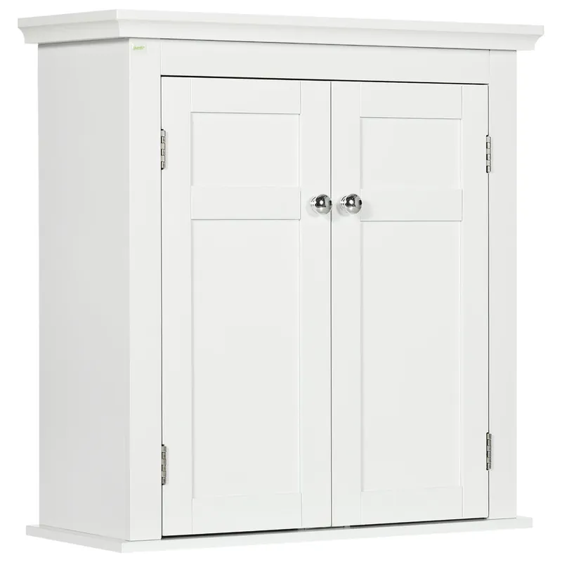 kleankin Armario para Baño de Pared Mueble de Baño Colgar con Estantes Ajustables y Puertas con Cierre Magnético Armario de Pared para Cocina Comedor 58x24x60 cm Blanco