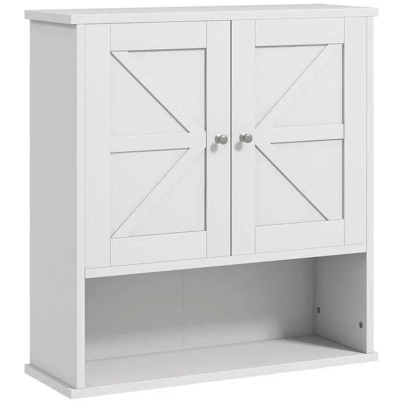 kleankin Armario de Baño de Pared, Mueble de Baño Colgar Rústico con Compartimento, Estante Ajustable, 2 Puertas, para Cocina, Lavadero, sobre el Inodoro, Blanco