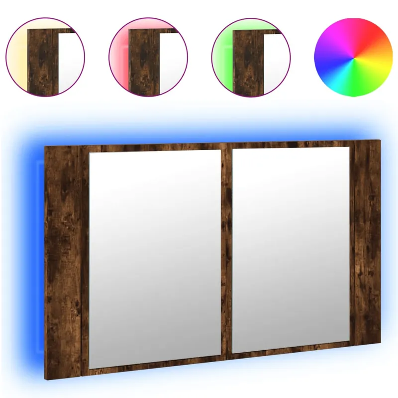 vidaXL Armario espejo de baño con luz LED acrílico gris 80x12x45 cm