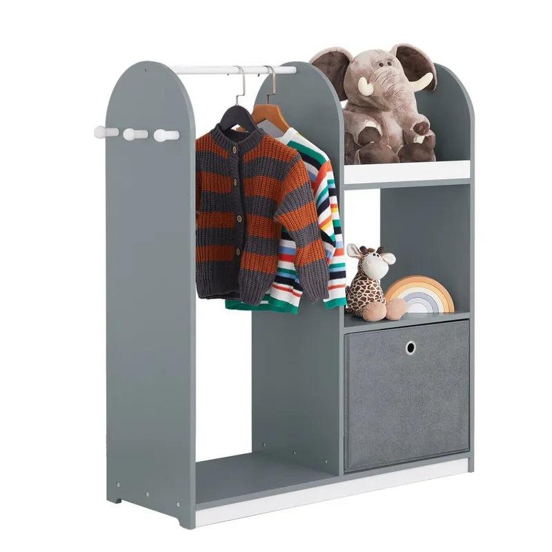 Armario Infantil con 3 Ganchos, 1 Cesta y 1 Percha Mueble Organizador Juguetes y Ropa 97 x 35 x 108 cm Gris KMB40-HG SoBuy ES