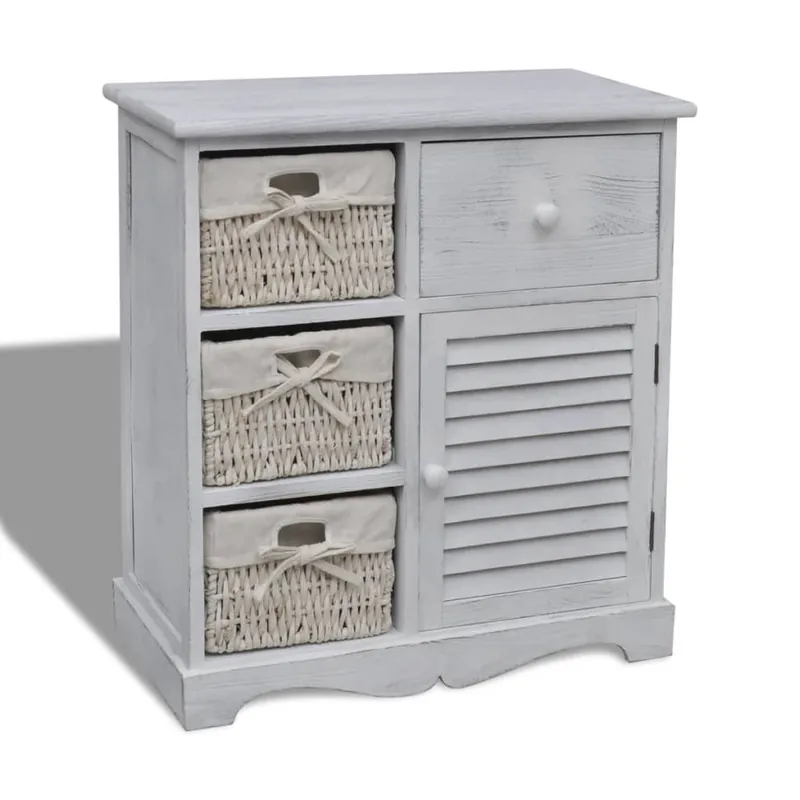 vidaXL Armario con 3 cestas tejidas a la izquierda madera blanco - Muebles