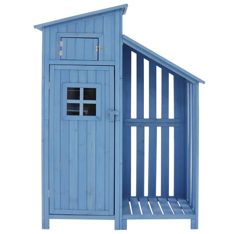 Caseta de jardín 124x46x174 cm - Armario de jardín, madera, para espacios pequeños - Azul