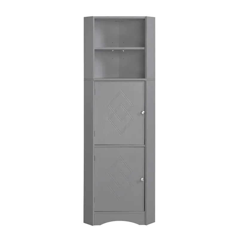Armario de baño 36.5x36.5x155 cm - Mueble de esquina con estantes y compartimento ajustable - Blanco