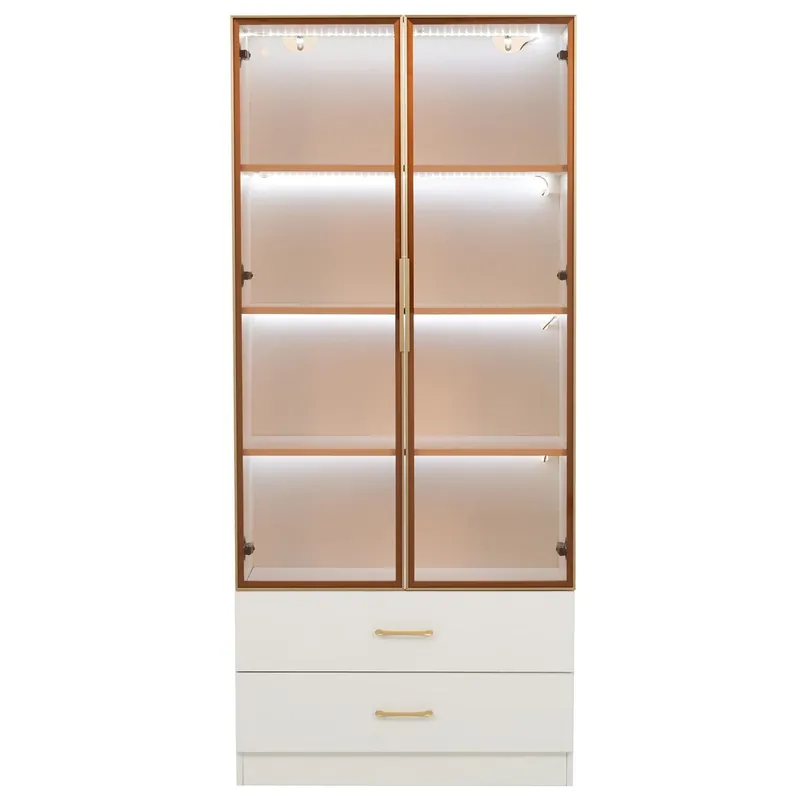 Armario baño 75 cm - con iluminación, 2 cajones grandes, 2 puertas, puerta de cristal - blanco