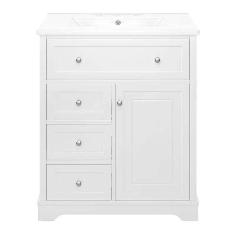 Mueble de baño 76x46x87 cm - Con lavabo, acabado resistente a la humedad, sistema de cierre suave, blanco