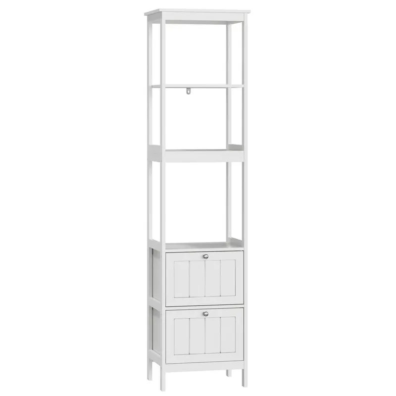 Armario alto baño 40x30x160 cm - 2 cajones, 3 estantes, freestanding - blanco
