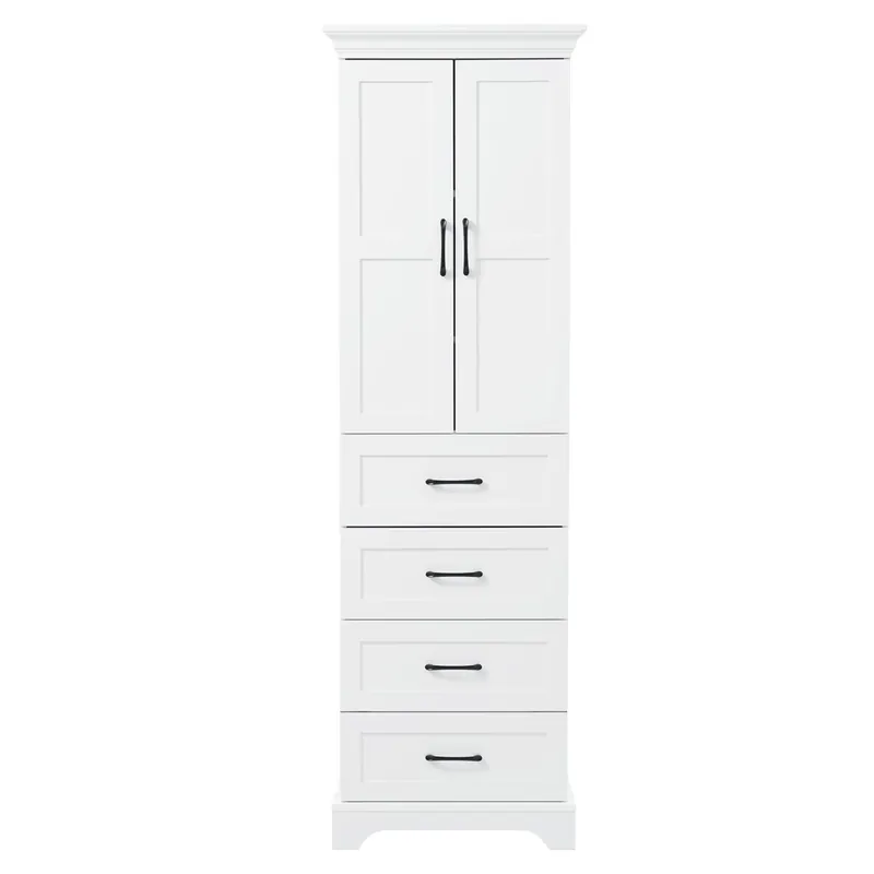 Armario de baño 57x38x180 cm - 3 cajones y estantes regulables - blanco