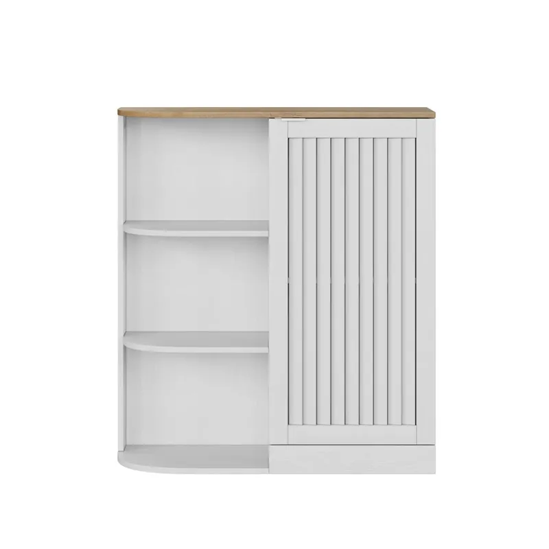 Armario Esquinero - Baño/Cocina/Salón con Estantes Ajustables y Puertas Rejilla - Blanco+Roble