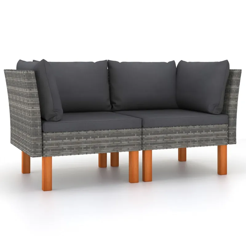 vidaXL Sofás de esquina 2 uds ratán sintético y madera de eucalipto - Sofás sillones puffs