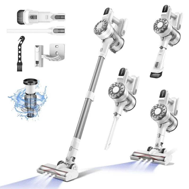 Aspiradora inalámbrica Teendow V08 Pro - 250 W de potencia, 25 000 Pa de succión, 35 minutos de autonomía, 2,85 kg de peso - Blanca