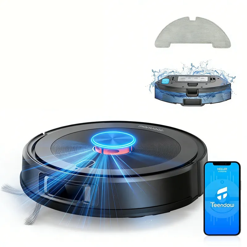 Aspiradora robot Teendow D10S Plus - 5000 Pa de potencia de succión, batería de 3200 mAh,180 minutos de autonomía, 70 dB de silencio - Negra