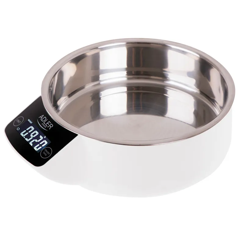 Adler AD 3166 Báscula Cocina Digital Bol Removible, Tazón 900ml, Acero Inox, Medición Líquidos, Precisión 1g, , Blanco - Electrodomésticos