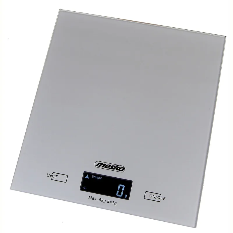Mesko MS3145 Báscula de Cocina Digital Extraplana, Plataforma Vidrio, Precisión 1gr Hasta 5 kg, Función Tara, , Gris - Electrodomésticos