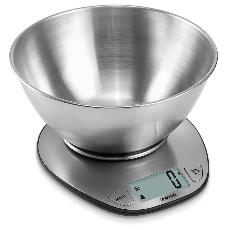 Mesko MS3152 Báscula de Cocina Digital con Bol Removible, Tazón 1,8 L, Acero Inox, Medición Líquidos, Precisión 1g, , Plata - Electrodomésticos